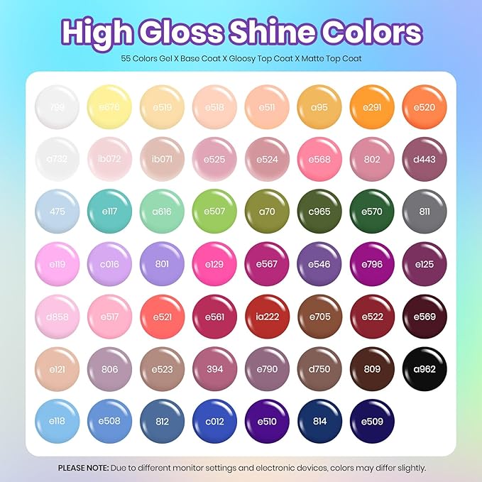Beetles Spring Gel Nail Polish Set - Vibrarnt Holiday 55 Colors Gel Polish Kit with 5 Pcs Base Glossy Matte Top Coat UV LED Soak off Nail Polish Red Brown Pink Green Blue Easter Gifts for Women