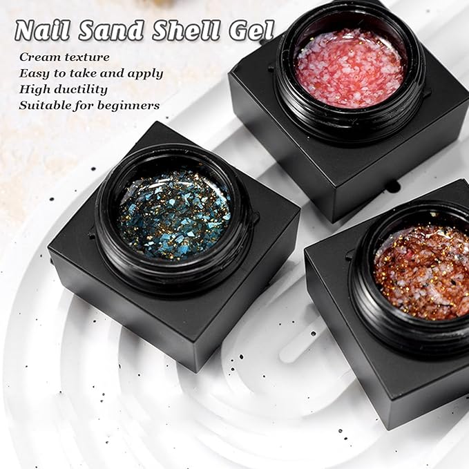 Glitter Gel Nail Polish, Solid Gel Nail Polish Sparkly Gel Nail Polish 8 Colors Nail Sand Shell Gel Polish Soak Off Gel Polish Set for Home Nail Tech DIY Nail Art