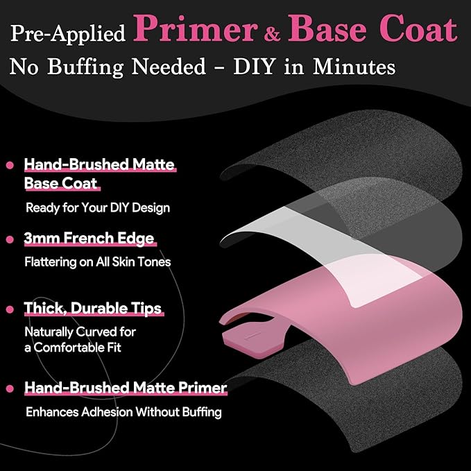 Toe Nails Press On French Tips for Women, 15 Sizes 150 Pcs Sharp Square Pre-applied Primer & Base Coat Toenail Press Ons Baby Pink Full Cover Fake Tips Extension, Builder Nail Gel & Top Coat Required