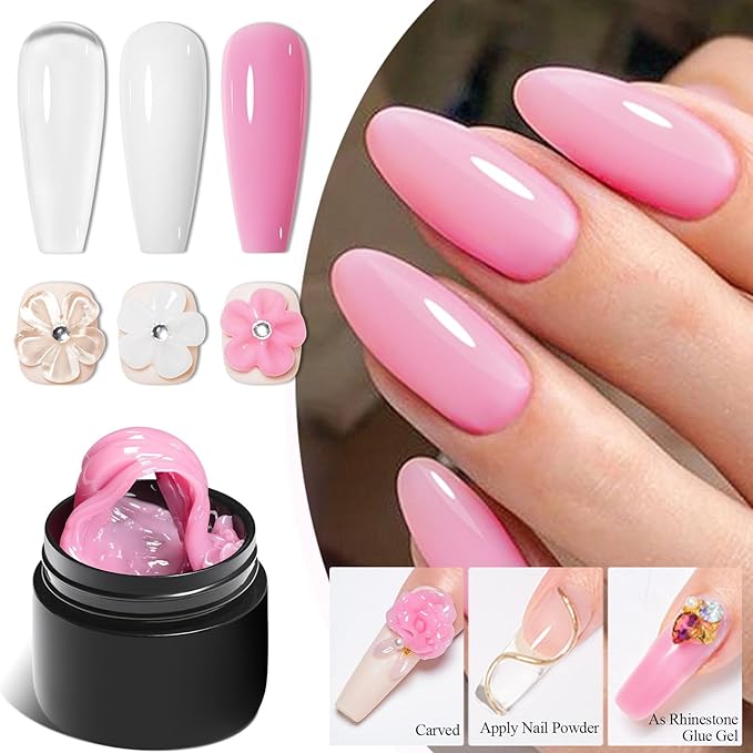 MEET ACROSS Builder Gel for Nails- 3 Colors Builder Gel Kit Nail Extension Clear White Pink Hard Sculpted Kit with 100pcs Nail Forms Art Manicurist Gift for Women