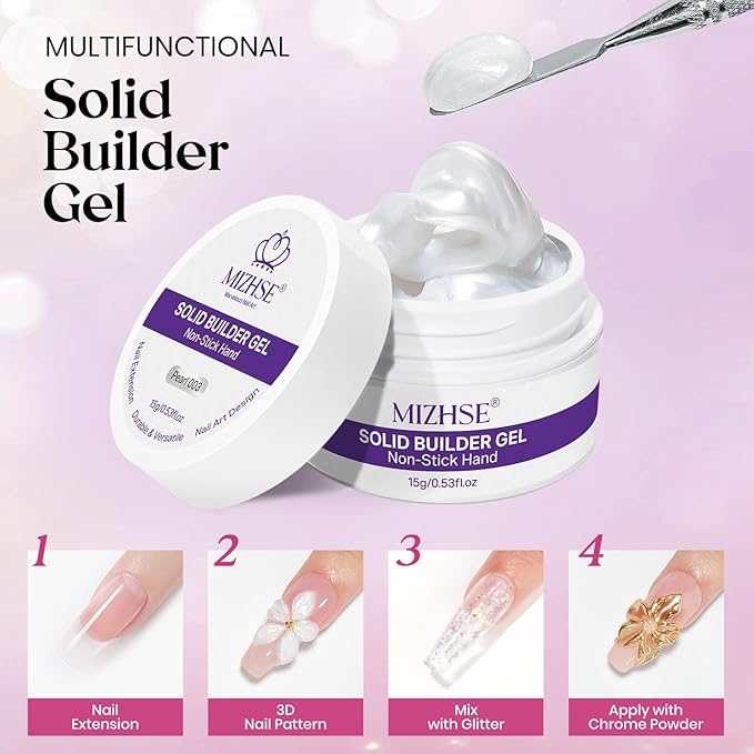 MIZHSE Solid Builder Gel for Nails, Clear and Pearl White 3D Nail Art,Non-Sticky Sculpting Building Hard Gel with Dual Form Silicone Pen for Carving Patterns Decoration Nail Art Manicure Home DIY