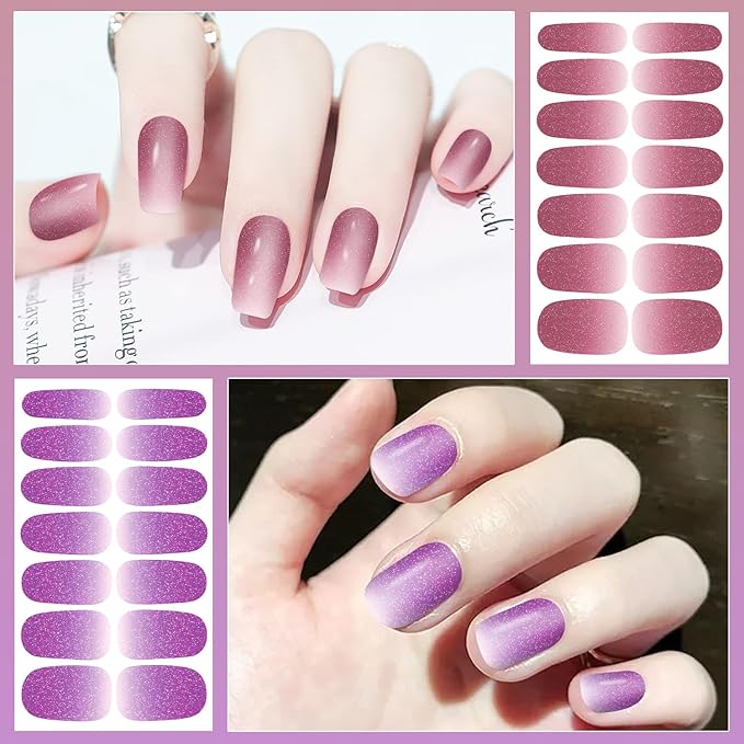 DANNEASY 16 Sheets Nail Polish Strips Full Nail Wraps Self Adhesive Nail Polish Stickers Gel Nail Strips Sticker Nails for Women Nail Art Accessories with 1pc File, Cuticle Stick (Gradient Glitter)