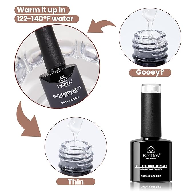 Beetles Builder Gel for Nails, 8 in 1 Nude Brown Colored Strengthener Gel in a Bottle for Nail Extension Building Apex UV LED Lamp Cured DIY at Home Beauty Gift Sets for Women,Base Coat Need