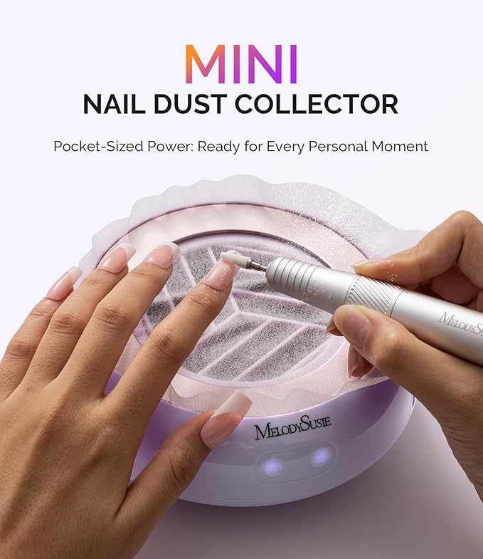 MelodySusie PocketSized Nail Dust Collector with Lightweight Design,HProA 6000RPM Ultra-Small Nail Vacuum Fan with 3 Suction Modes and 30 Disposable Filter Papers for Beginner & Daily Nail Care,Purple