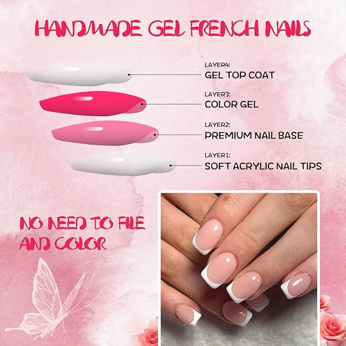 AddFavor White French Tip Press on Nails Short Square - 240pcs Nude Pink Short Square Fake Nails, French Tip Nails Press on Acrylic Nail Extension Nails Art DIY