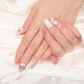 Fake Nails Set Pink Medium Square Bling Glossy 3D Bow Heart Rhinestone Pearl False Nail Tips, Press On Nails, Artificial Art Nails Finger Manicure for Women and Girls(CDJ0030-S)