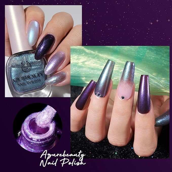 AZUREBEAUTY Holographic Nail Polish Set, 4 Chameleon Colors Purple Pink for DIY Nail Art, Glossy Finish, Ideal Gift for Women