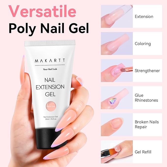 Makartt Hema-Free Poly Nail Gel Spring 50ML Nude Extension Builder, Trending Stylish Elegant Colors for All Season, 3D Molding Hard Gel Manicure - French Press