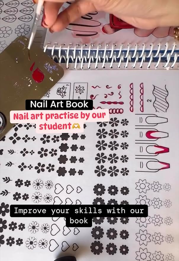 Gel & Acrylic Nail Art Workbook Reusable 3D Nail Design Template Ombre Stilleto French tip Nail Practice Book for UV Gel Polish Poly Builder Gel X Acrylic Nail foils Crystals Rhinestones Glitter (5)