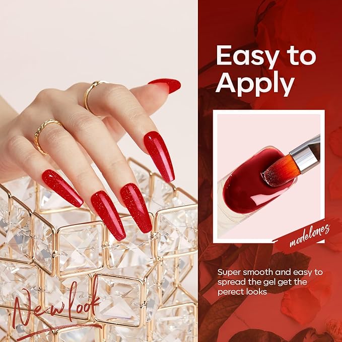 modelones Poly Nail Gel Set, 6 Colors Popular Red Collection Bright Wine Burgandy Glitter Poly Extension Gel Dark Bloody Red Builder Starter Home DIY Manicure Nail Art Gift
