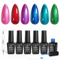 Beetles Pearl Gel Nail Polish Set, Dark Color Pink Red Purple Green Blue Nail Drawing Gel Polish 6 Colors Shimmer Mystic Flow Swirl Thread Effect Soak Off LED UV Curing for DIY Nail Art