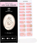 20pcs Christmas Semi Cured Gel Nail Strips - Salon-Grade DIY Wraps with Glaze Texture, Easy Application, UV Light Required for Festive Nails(Pink Gold Christmas Dreamy Nail)