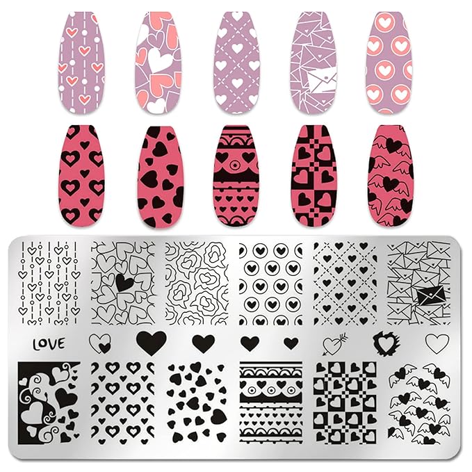 SILPECWEE 6 Pieces Valentine's Day Nail Stamp Nail Stamping Plate Holiday Heart Nails Design Nail Stencils Nail Art Template Nail Polish Stamp Tools Nail Art Accessories for Acrylic Nails