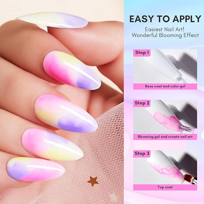 Makartt Nail Rhinestone Glue with Clear Blooming Gel Bundle, Clear Nail Glue Precision Pen Nail Art Glue Gel, 15ml UV LED Soak Off Nail Art Polish for Spreading Effect