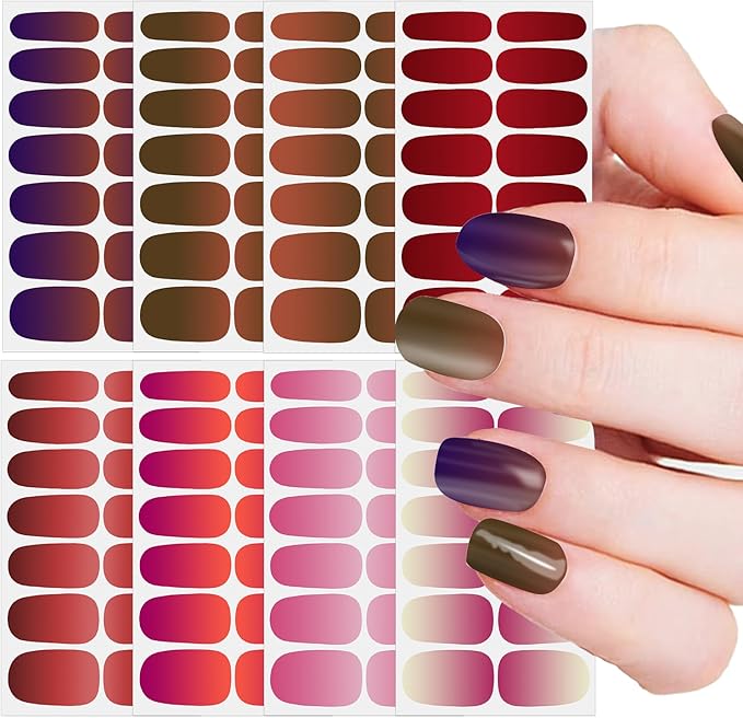 SILPECWEE 16 Sheets Nail Polish Stickers Nail Wraps for Women Gradient Color Gel Nail Stickers Self Adhesive Nail Polish Strips Fingernail Sticker with Nail File (Dark Color Style)