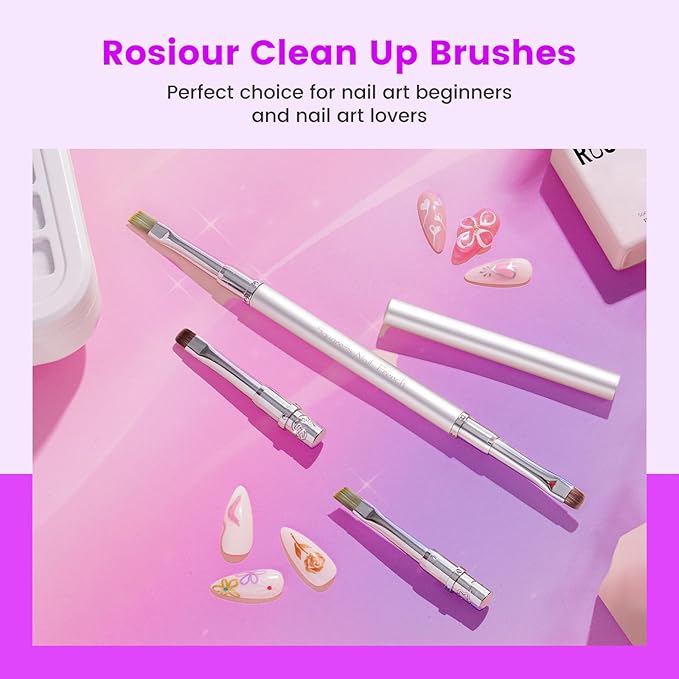 Nail Clean Up Brush, Double-Ended Flat & Fine Angled Acetone Resistant Nail Polish Remover Brush for Cleaning Polish Mistakes on the Cuticles, Nail Art Painting & Design