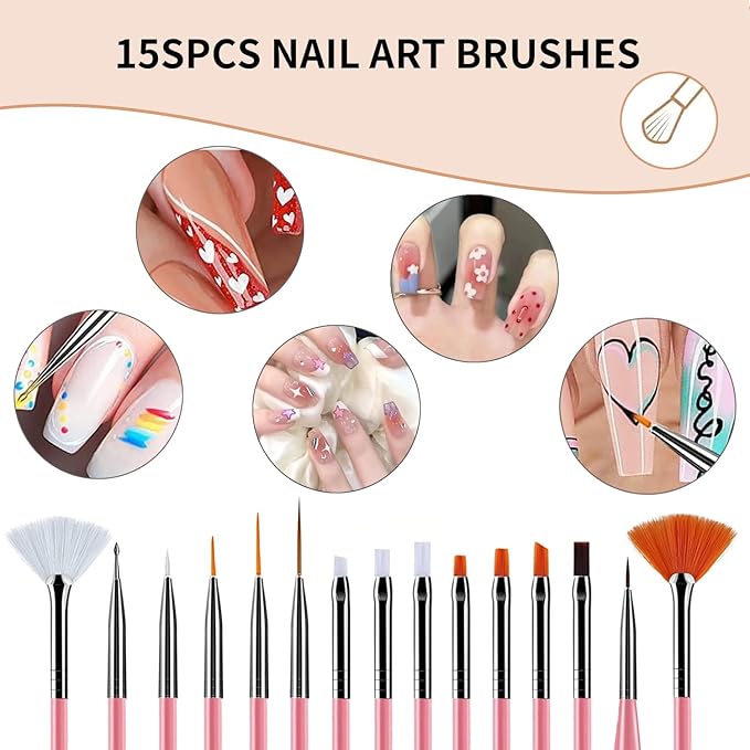 36 PCS Nail Art Tools, Nail Design Kit, Professional Nail Brush Set with Nail Dotting Tools, Gel Polish Painting Brushes & Manicure Accessories for DIY Salon Supply-Pink