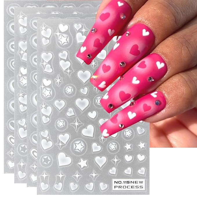 TailaiMei Valentine'd Day Nail Stickers, Self-Adhesive Heart Love Nail Art Decals for DIY Nail Decorations. (No 4 Sheets)