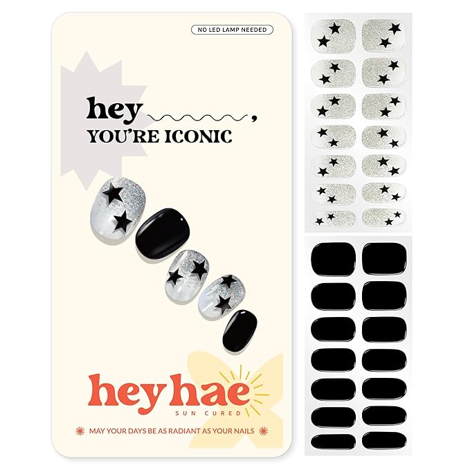 Heyhae Semi Cured Gel Nail Strips | No LED Lamp Needed | Spring, Marble, Pink | Easy Apply & Remove, Salon Quality | Includes 28 Strips, 1 Prep Pads, Nail File & Wooden Stick - Hey, You're Iconic