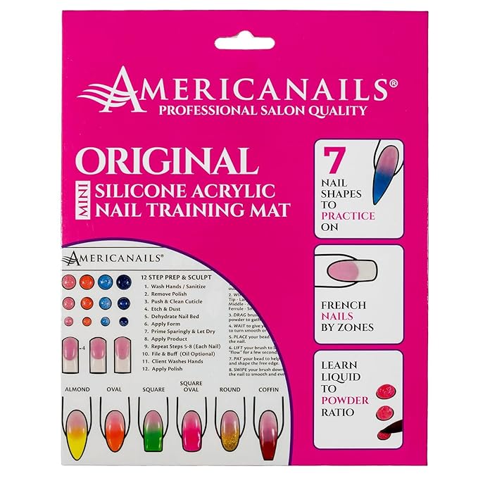 Americanails Mini Acrylic Nail Training Mat - Beginners Silicone Trainer Sheet, Apply Acrylic Nails with Flexible Roll Up Pad Template, Worksheet for Acrylic Fingernails & Nail Technology