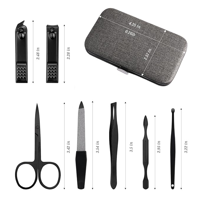 Manicure Pedicure Set Personal Care Nail Clipper Kit 7 PCS Manicure and Pedicure Kit Nail Care Kit for Men Suitable for Travel(Gray) Present for Men Husband Boyfriend Parent