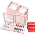 Press On Nail Packaging Boxes - 3D Floating Storage and Display Box With 60pcs Double Sided Adhesive Tape for Nail Tech (Pink, 3.5 Inch)
