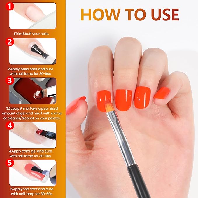 ABAC Fall & Winter Solid Gel Nail Polish Set,Ombre Gel Nail Polish,Pat Paint Nail Art-Nude Orange Yellow Green Glitter Colors w/Pro Brush No-Spill,Hema-Free Gifts for Girls Glowing Attraction
