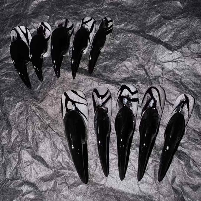 Artisan Handmade Press on Nails with Alien Design Gothic Style Unique Craft for Easy Application Size M