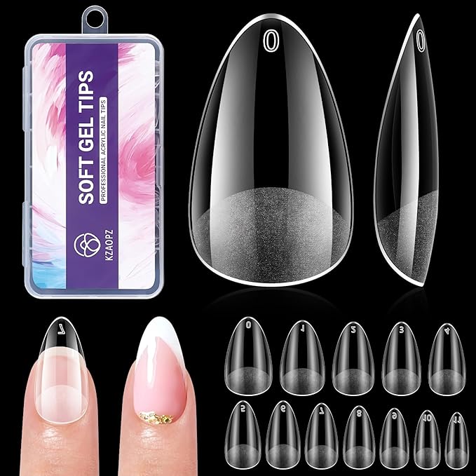 Short Almond Gel Nail Tips: 240 PCS Pre-Shaped False Acrylic Nail Tips Clear Fake Nails Extension Full Cover for Nail Manicure Home DIY Women 12 Sizes