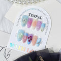 Spring Summer Bright Colorful Press on Nails Almond Acrylic Nails Press Ons with Hand-painted Designs Butterfly Stars Flower Full Cover Glossy Glue on Nails 10pcs/box Cute Almond Nails(S)