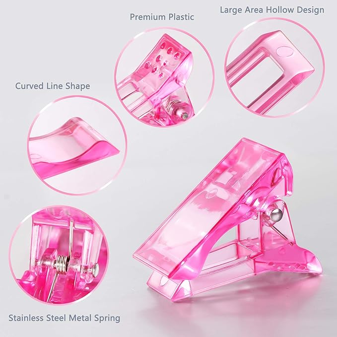 6 Pcs Poly Gel Quick Building Nail Tips Clip Pink Transparent Finger Extension UV LED Builder Nail Tips Clips with 1 Pc Acrylic Nail Tips Clipper Trimmer Cutter for Quick Building Manicure