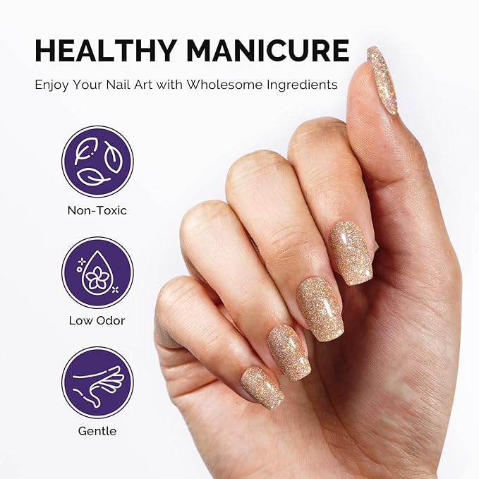 MelodySusie Galaliver Gold Glitter Gel Nail Polish, 15ML Sparkly Champagne Shimmer Gel Polish Soak Off UV LED Cured Long Lasting Gift for Women DIY Nail Design Nail Art Manicure X07