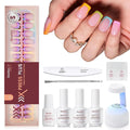 Beetles X Press Summer Nails Kit: Short Square French Tip Press On Nails Kit With 7 Colors 224Pcs Rainbow Nail Tips Nail Glue & Builder Top Coat, UV Light, All-in-One DIY Gift For Women 16 Sizes