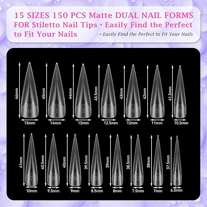 outopen 150pcs Long Eagle Claw Nail Forms Matte Full Cover Eagle Stiletto Nail Extension Art Mold Reusable Eagle Curved Nail Forms for Sculptural Polygel Acrylic Extension DIY Manicure, 15 Sizes