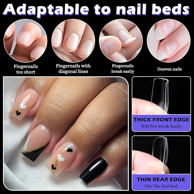 240pc Square Gel Nail Tips Short Fake Nails Clear Press ons Nail, Short Square Nails Tips Acrylic Nails Extension Soft Gel Nails Tip Full Cover Fake False Nail Clear Artficial Fingernails