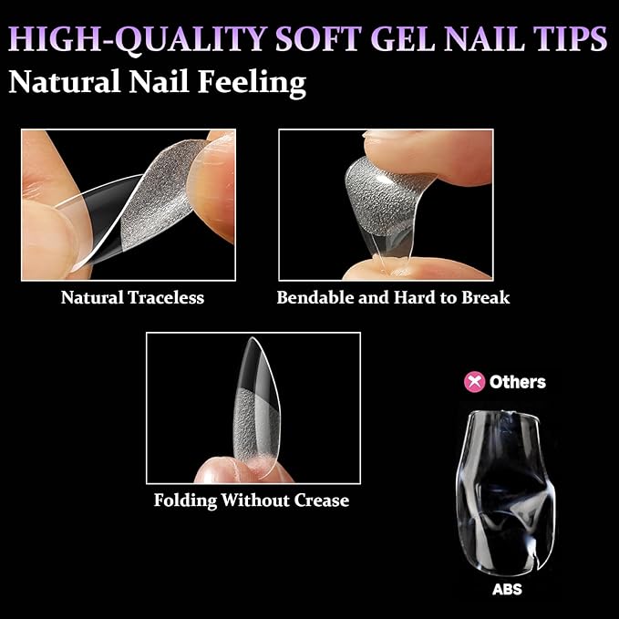 BlueZOO Soft Gel Nail Tips Short Almond Coffin Ballerina Nails Kit, 3 Styles 360PCS Full Cover Half Matte Acrylic Nail Tips,Clear Press On Nails for Extension Nail Manicure Home DIY Salon Fake Nails