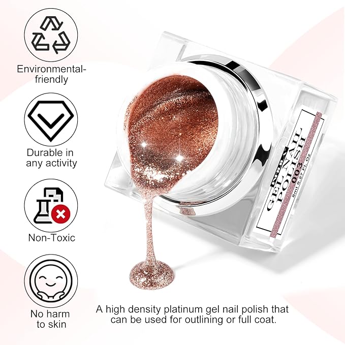 NXJ INFILILA Rose Gold Glitter Gel Nail Polish, Reflective Shimmer Gel Liner for Nail Art, Holographic Sparkle Long-lasting Color Soak Off UV Lamp Cured Gels for Art Manicure Salon DIY at Home B03