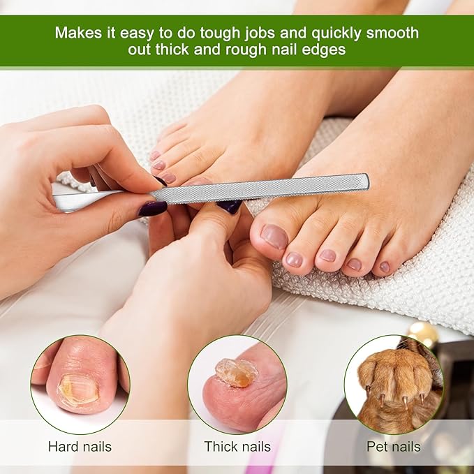 2Pcs Thick Toenail File for Men Stainless Steel Naill Files Toe File for Thick Nails Heavy Duty Toe Nails Filer Metal Toenail Files for Men Women, Manicure Pedicure Tool, 7” Long