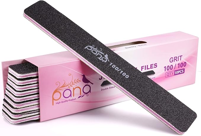 10PCS Jumbo Size PANA Professional Double Sided Nail Files - Black, 100/100 Grit - Emery Board Nail Buffering File Manicure Pedicure Nail Polisher Washable