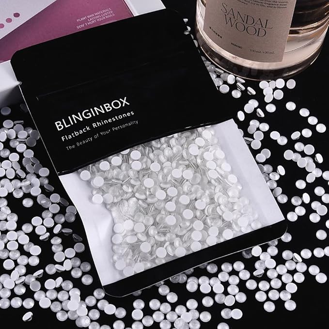 Blinginbox Flatback Rhinestones Round Gems, 1440pcs Luminous Series Glass Stones Neon Gems Non Hotfix Crystal Rhinestones for Nail Charms Crafts Clothes Tumblers,White Neon,SS16.