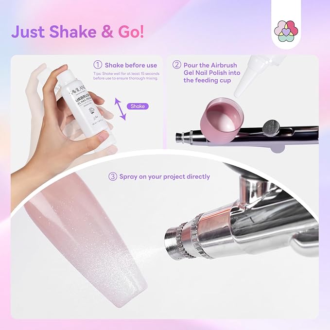 SAVILAND Airbrush Gel Nail Polish: 50 ml Dilution-Free White Gel Nail Polish Non-Acetone Airbrush Paint for Nails with Fine Mist for Gradient Ombre Blush French Nails Art Paint Salon
