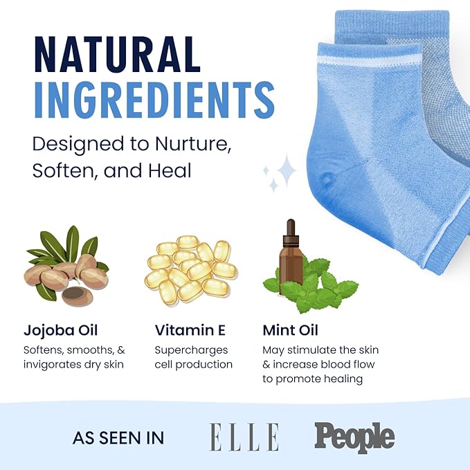 Dr. Frederick's Original Moisturizing Heel Socks for Dry Cracked Heels Treatment - Infused with Olive Oil, Jojoba Oil and Vitamin E - 2 Pairs - Valentines Day Gifts for Her & Him - Blue Jojoba