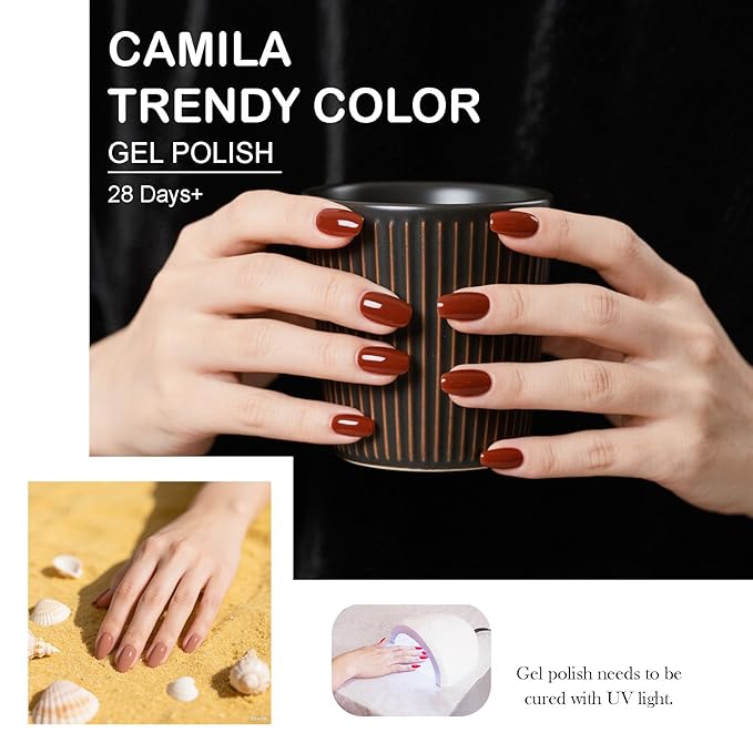 CAMILA ¿ 6pcs 15ml Hema Free Tpo Free Brown Gel Polish Set Red Pink Dark Brown Coffee Khaki Caramel Soak Off Gel Polish Gift For Women Salon Manicure H Set
