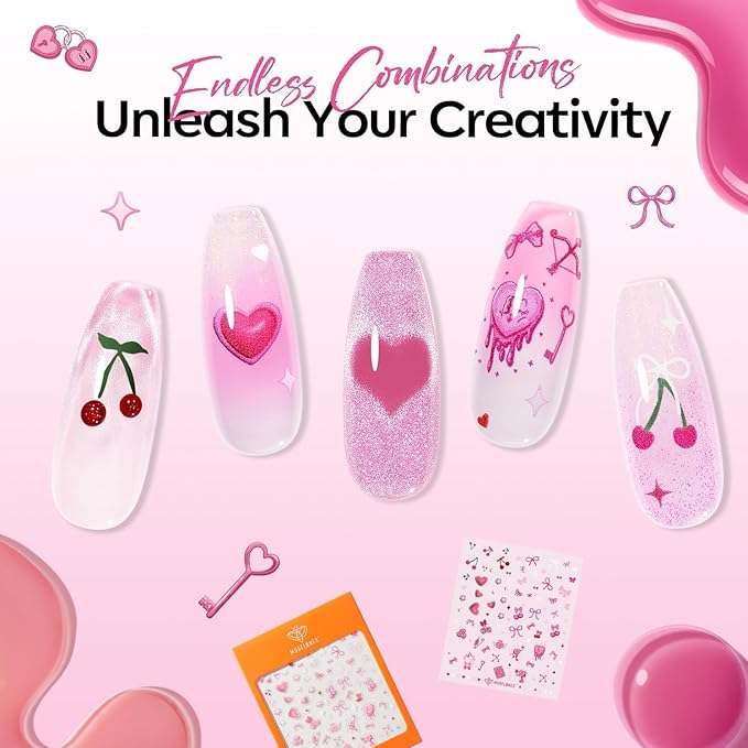 modelones Pink Gel Polish Set, Hema Free Light Pink Cat Eye Gel Polish Jelly Glitter Nude Hot Pink Pastel Nail Polish 6 Colors 2026 Spring Easter LED Nail Art DIY Gift with Magnet&Love-heart Stickers