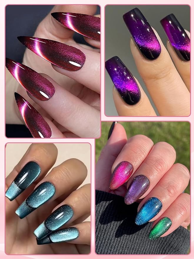 EBANKU Cat Eye Magnetic for Nails, 17PCS Cat Eye Gel Nail Polish Magnet Tools Powerful Set Wand Magnet for Nail Polish Square Round Y Shaped Heart Magnet Stick Diverse Glassy Cateye Effect