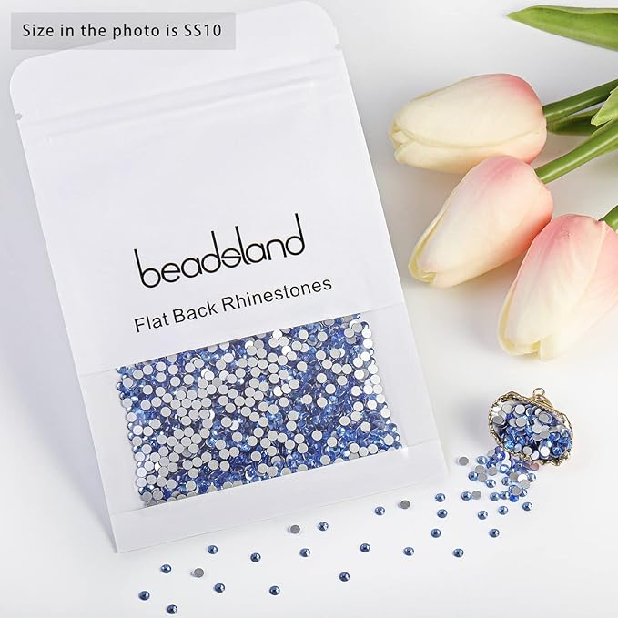 Beadsland 2880pcs Flat Back Crystal Rhinestones Round Gems for Nail Art and Craft Glue Fix,Light Blue,SS10,2.7-2.9mm