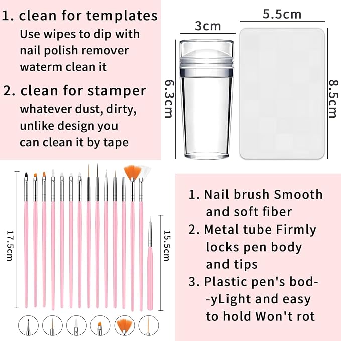 French Tip Tool,Nail Art Stamper Kit with Nail Art Brushes for DIY together,Home Manicure Starter Tool Salon(17 PCS)