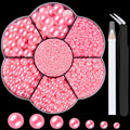 Nail Art Flat Back Half Round Pearl Kits 12, 1 Box of 6000 Pcs Flat-Back Pink Pearl with Tweezer and Picker Pencil for Home DIY Nails Body Face Craft and Salon Use