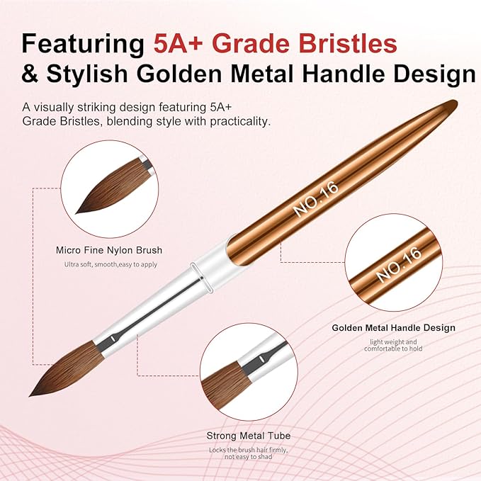 Acrylic Nail Brush Set, 4pcs Size 8/10/12/16 Professional Nail Art Brush for Acrylic Powder Application, 3D Carving, Nail Art Extension for DIY Home Salon Nail Art Manicure Brush Tool