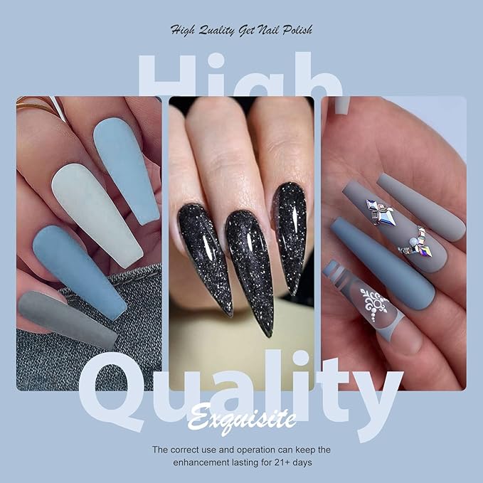 MTSSII Grey Gel Nail Polish Set 8 Colors, Gray Tone Dark Cloud Stone Seal Iron Fossil Shades Collection Black Glitter Sliver Nail Polish for Fall Winter Nail Art Kit Design Soak Off Manicure Gift